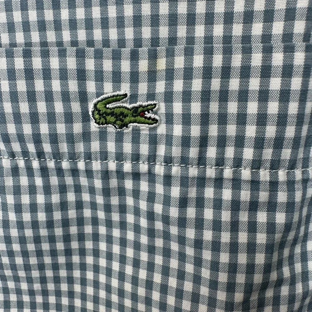 Lacoste Men's Sage Green Off-White Checkered Button Up Shirt Size 40 EUC